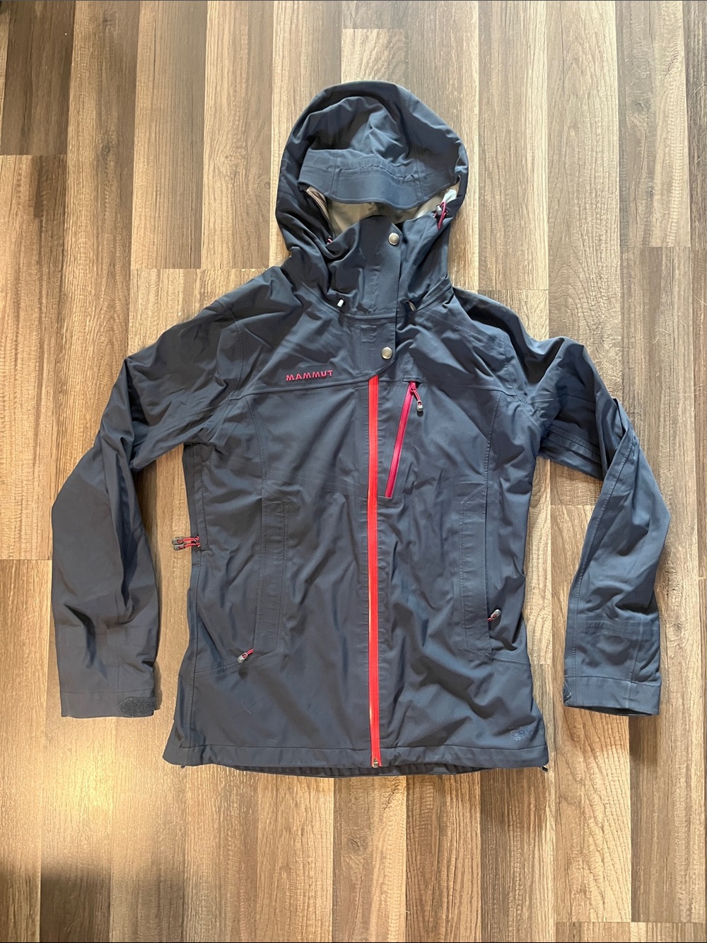 Mammut Dark Blue Waterproof Hooded Jacket with Pink Trim